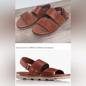Sorel Leather Torpeda Sling Sandals, Rustic brown, 10.5, adjustable back
